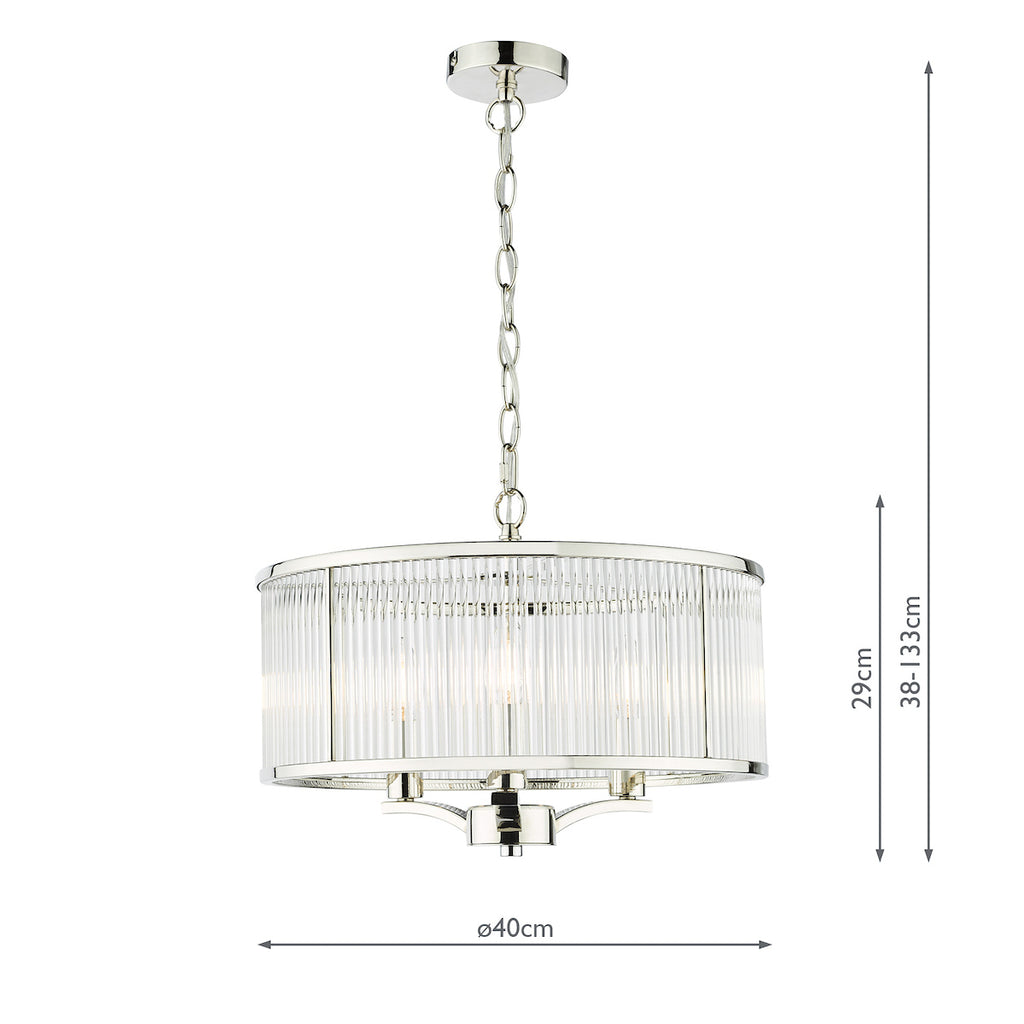 Eveyln 3 Light Pendant Polished Nickel Glass<br>Polished Nickel