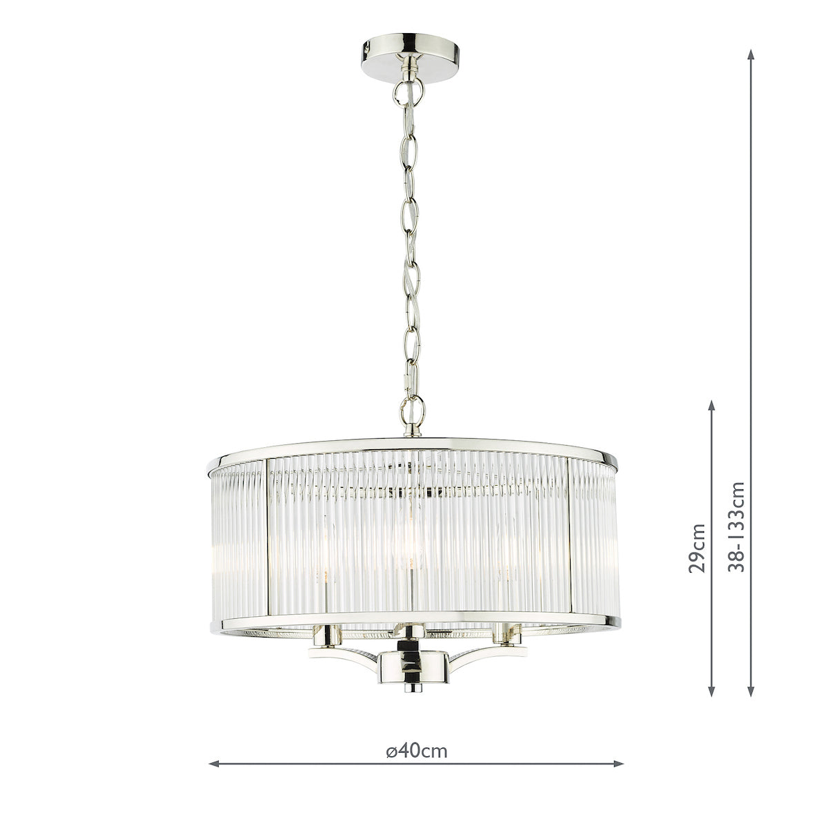 Eveyln 3 Light Pendant Polished Nickel Glass<br>Polished Nickel