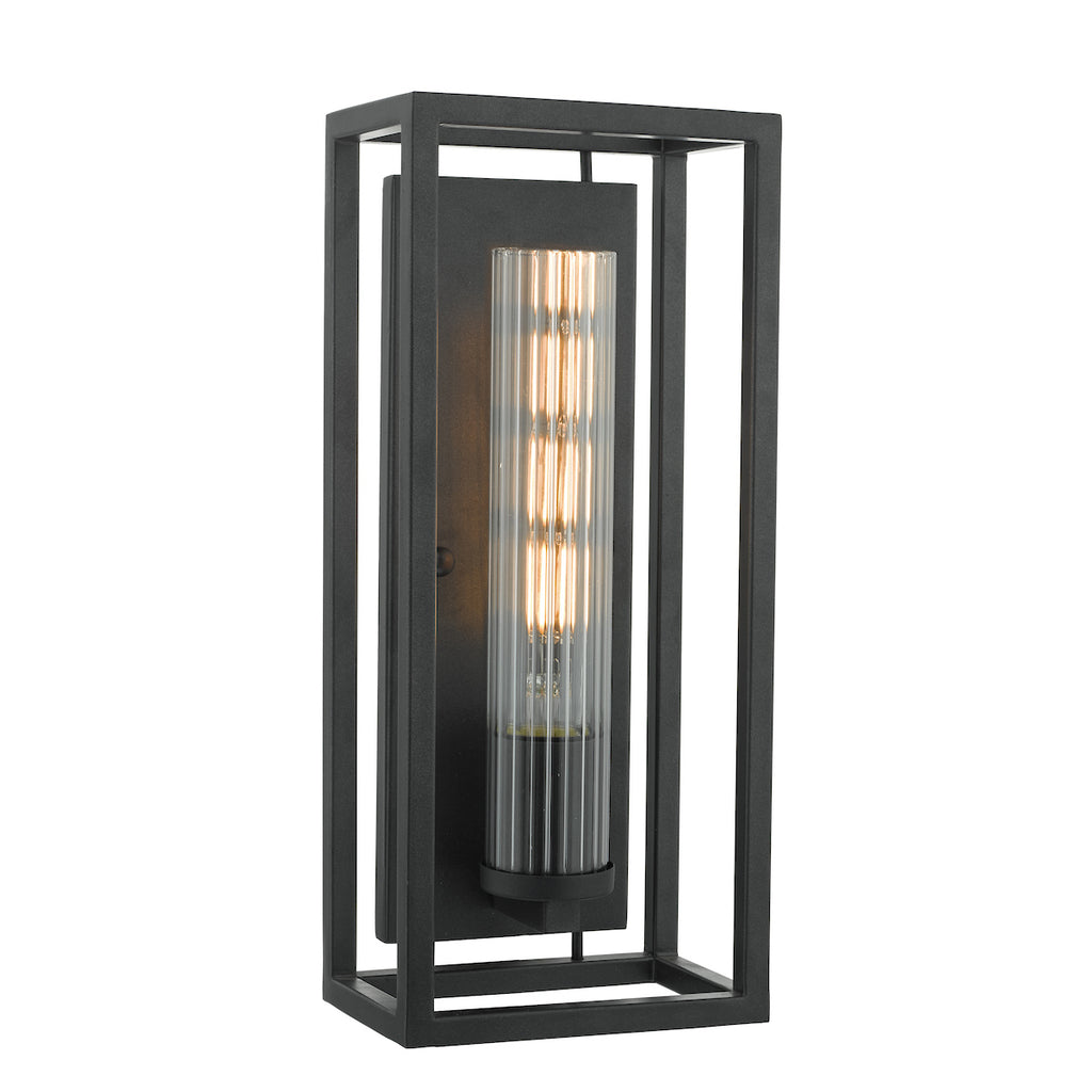 Felipe Wall Light Black & Ribbed Glass<br>Matt Black
