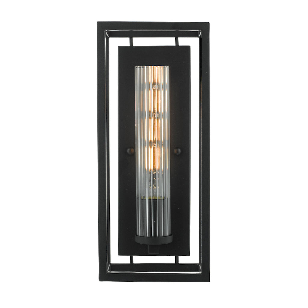 Felipe Wall Light Black & Ribbed Glass<br>Matt Black