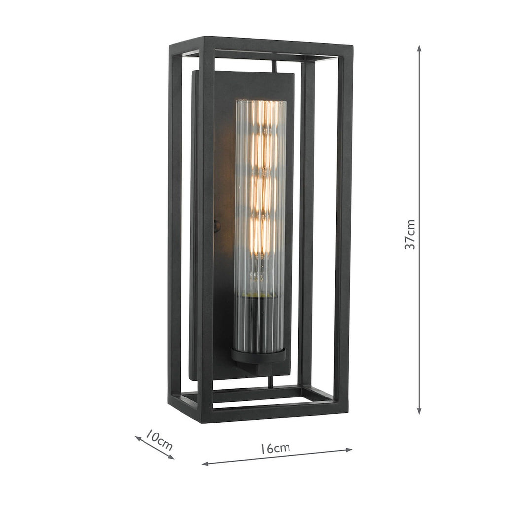 Felipe Wall Light Black & Ribbed Glass<br>Matt Black
