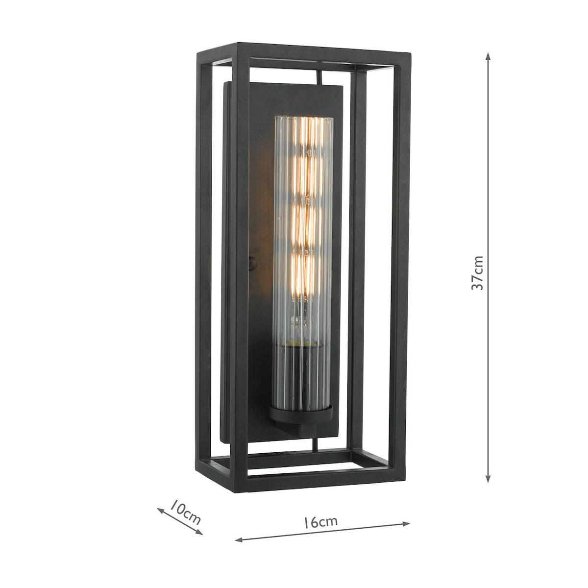 Felipe Wall Light Black & Ribbed Glass<br>Matt Black
