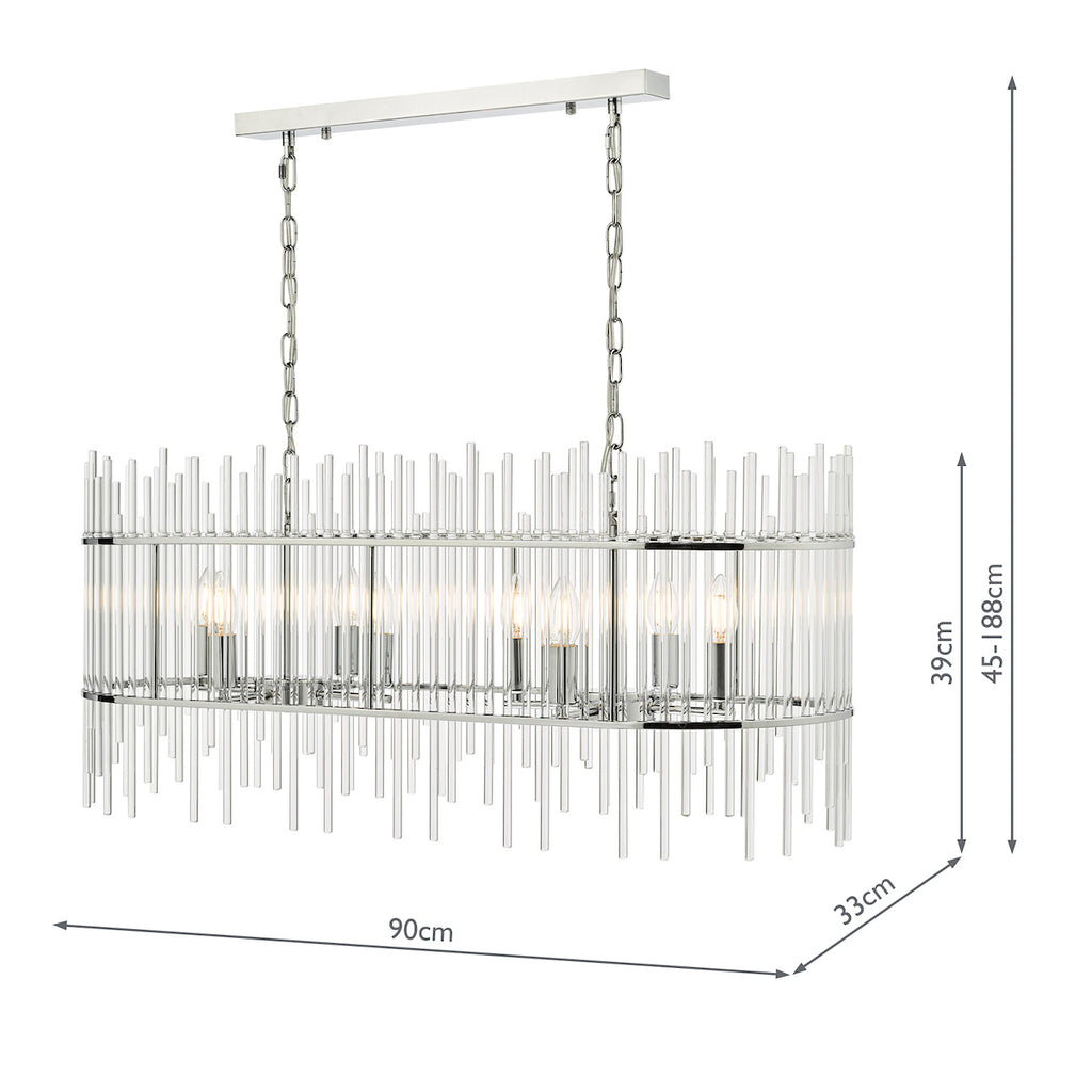 Finola 8 Light Bar Pendant Polished Chrome Glass<br>Glass