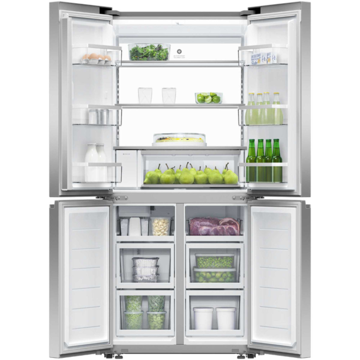 Fisher & Paykel Series 7 Contemporary RF500QNUX1 79cm Wifi Connected Plumbed Quad Door Frost Free Fridge Freezer - Stainless Steel