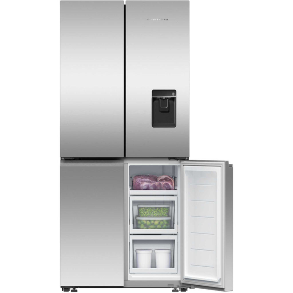 Fisher & Paykel Series 7 Contemporary RF500QNUX1 79cm Wifi Connected Plumbed Quad Door Frost Free Fridge Freezer - Stainless Steel