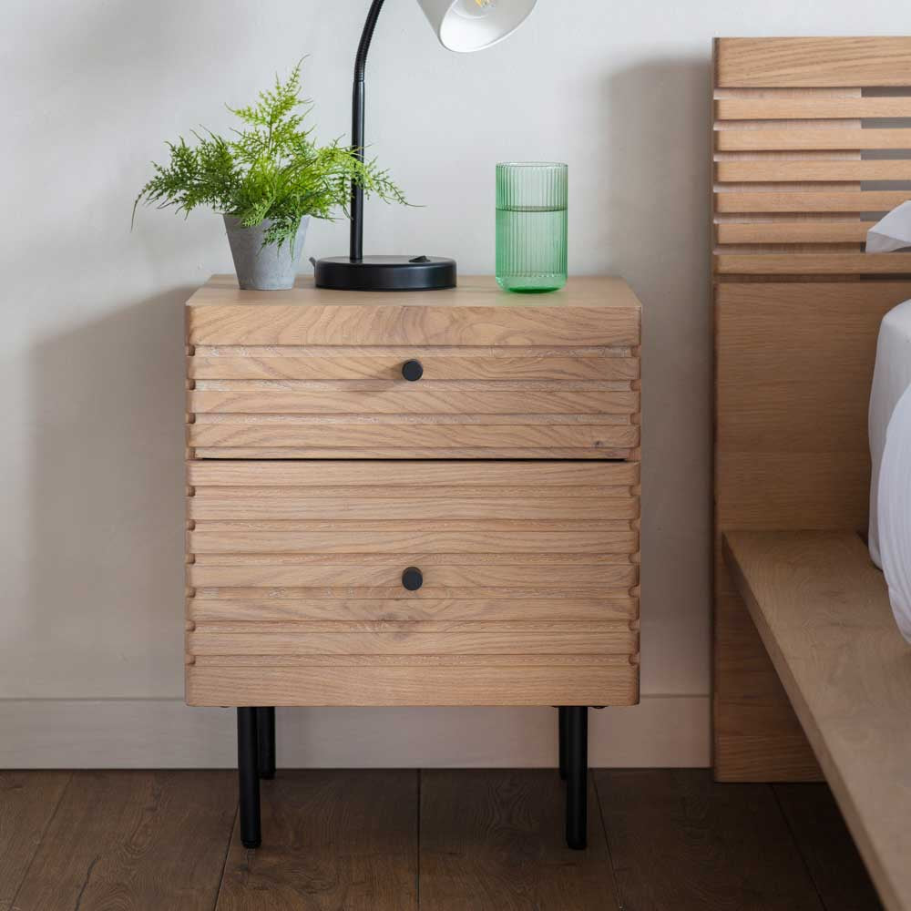 Sapporo 2 Drawer Bedside Oak