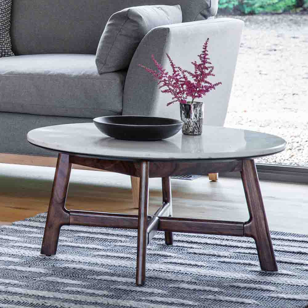 Managua Round Coffee Table Dark Wood / Marble