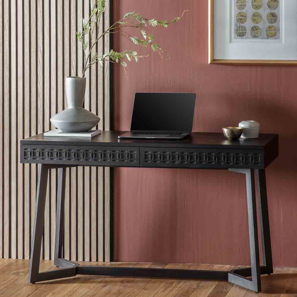 Aswan Boutique 2 Drawer Desk Black Mango