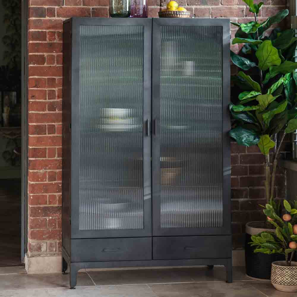 Hanau 2 Door 2 Drawer Display Unit Dark Grey Glass