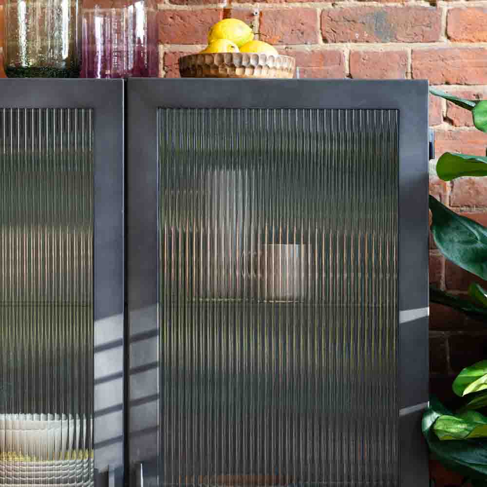 Hanau 2 Door 2 Drawer Display Unit Dark Grey Glass