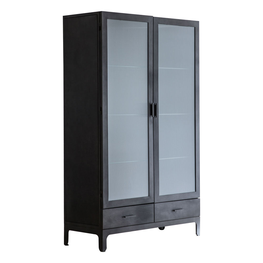 Hanau 2 Door 2 Drawer Display Unit Dark Grey Glass