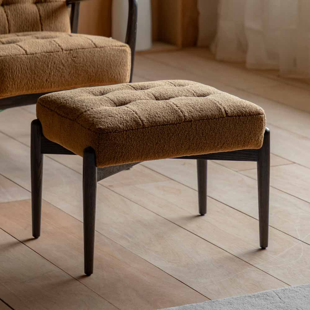 Wigan Footstool Ochre Faux Sheepskin