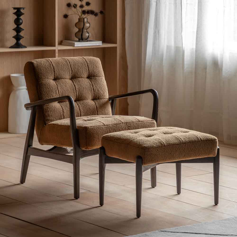 Wigan Footstool Ochre Faux Sheepskin