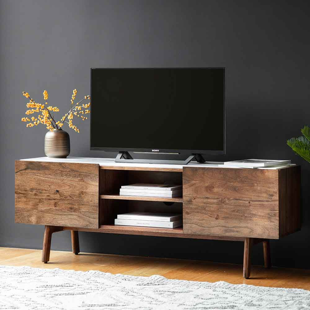 Managua Media Cabinet Dark Wood / Marble