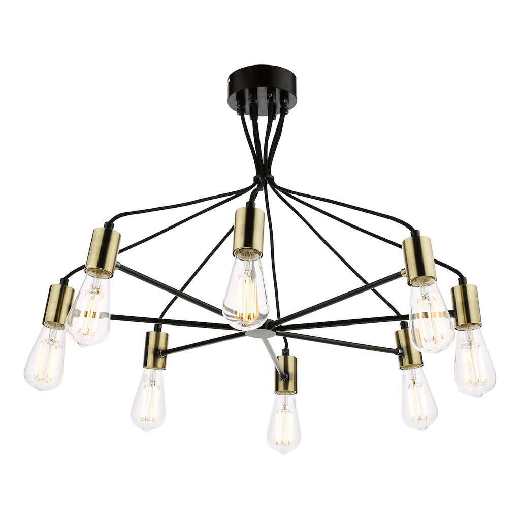 Gabriel 8 Light Pendant Satin Black Antique Gold<br>Satin Black