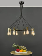 Gabriel 8 Light Pendant Satin Black Antique Gold<br>Satin Black