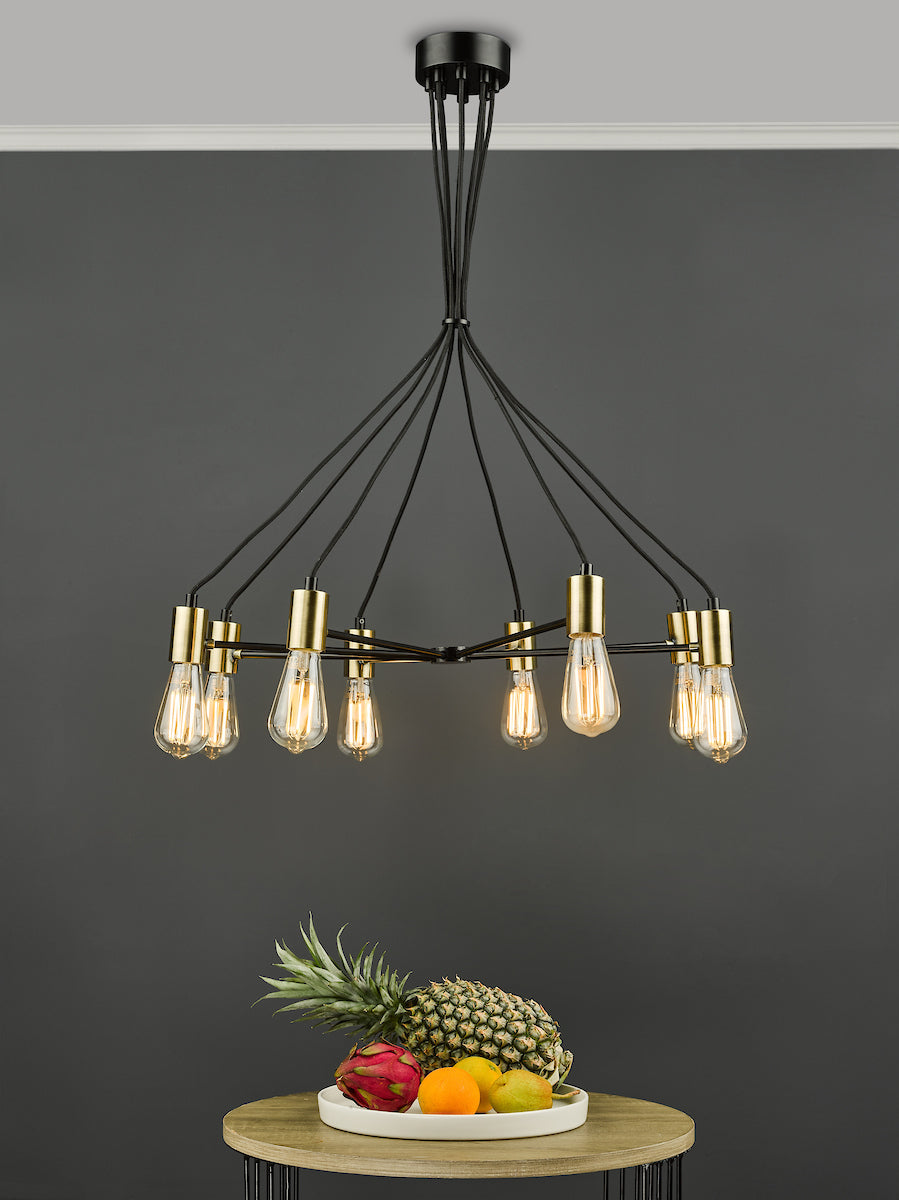 Gabriel 8 Light Pendant Satin Black Antique Gold<br>Satin Black