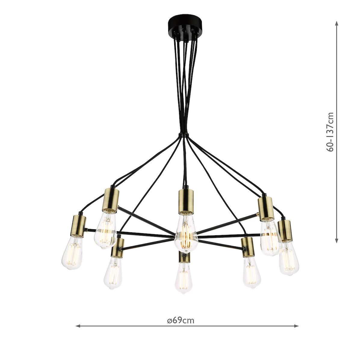 Gabriel 8 Light Pendant Satin Black Antique Gold<br>Satin Black