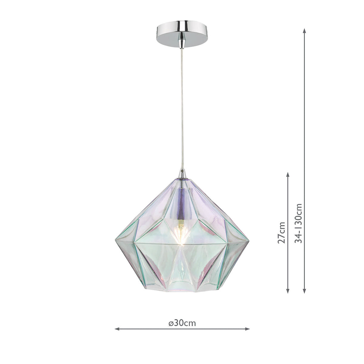 Gaia Iridised Glass & Polished Chrome Pendant<br>Iridised Glass