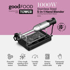 Good Food By Tower GF12012 5-in-1 Digital Hand Blender with Stand &amp; 600ml Beaker-5 Interchangeable Blades-Stainless Steel