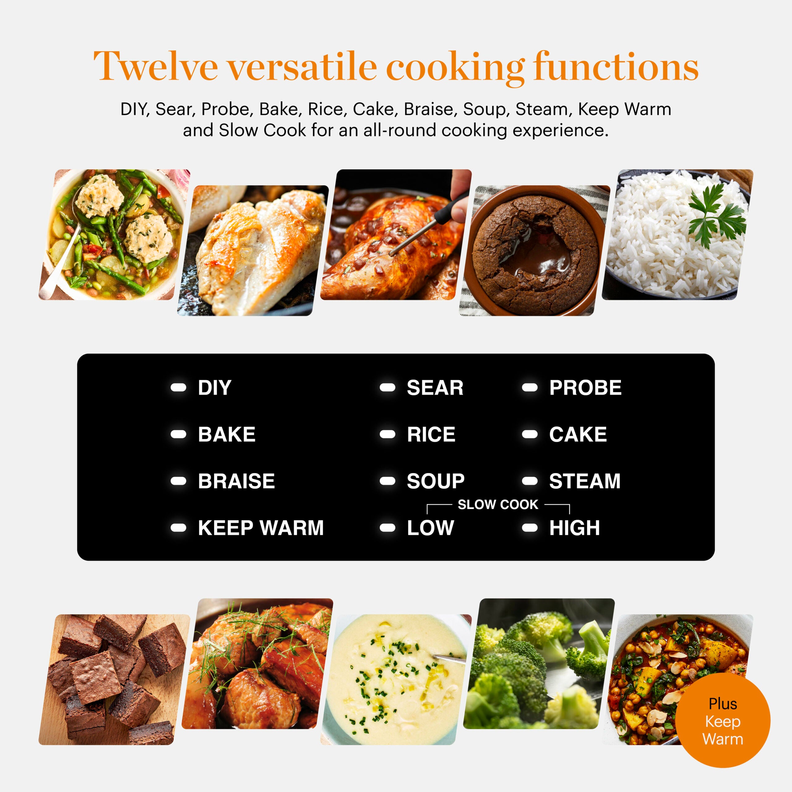 Good Food By Tower  GF16012 Electrical Dutch Oven with 12 Cooking Pre-sets - Removable Cast Iron Pot -  Cast Iron - 12 Hour Timer - 1500W Black &amp; Stainless Steel