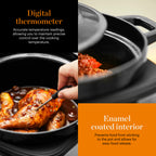 Good Food By Tower  GF16012 Electrical Dutch Oven with 12 Cooking Pre-sets - Removable Cast Iron Pot -  Cast Iron - 12 Hour Timer - 1500W Black &amp; Stainless Steel