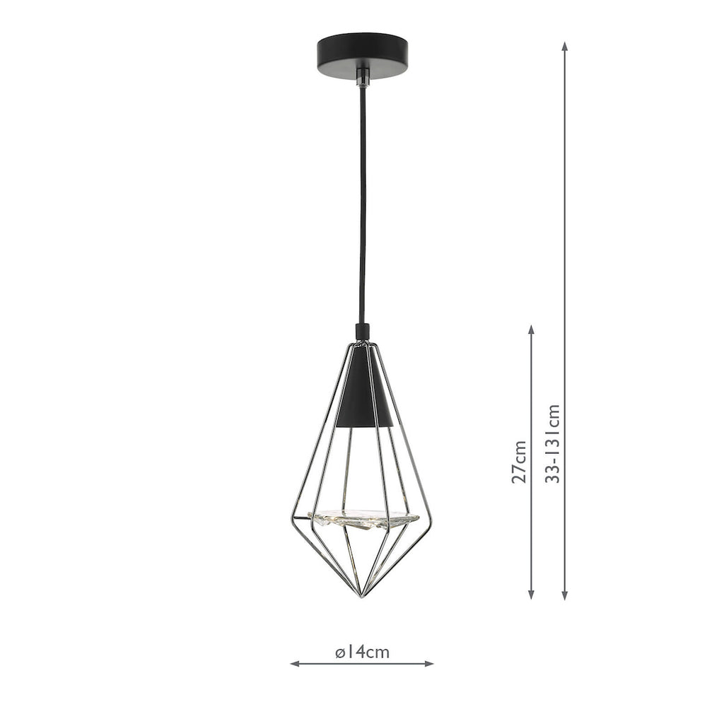Gianni 1 Light Pendant Black, Polished Chrome & Glass<br>Matt Black