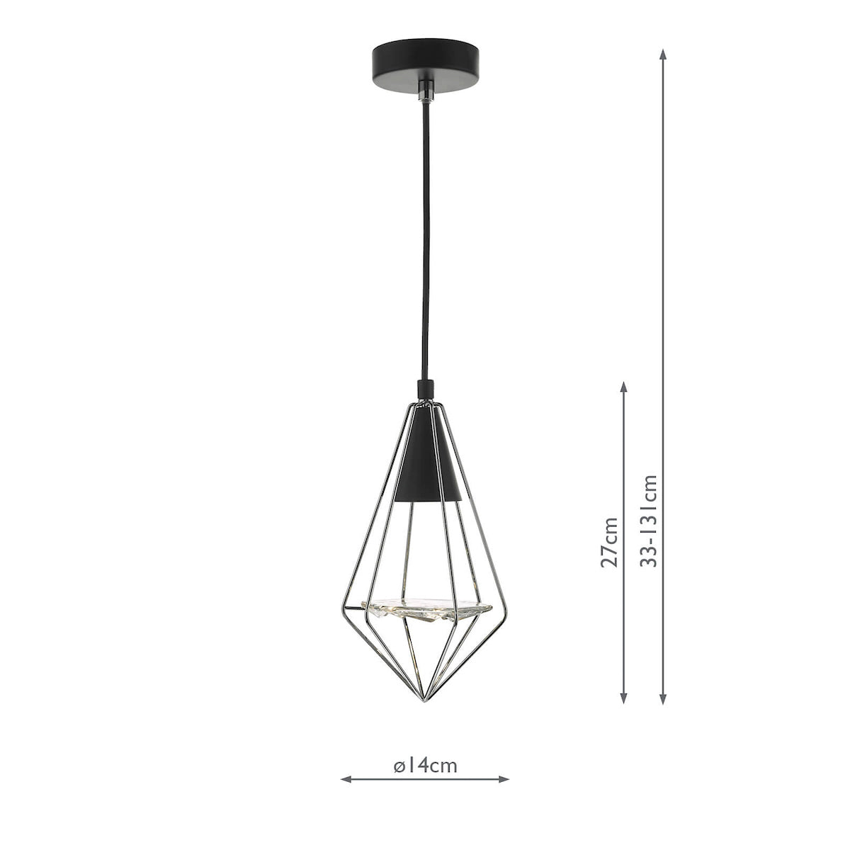 Gianni 1 Light Pendant Black, Polished Chrome & Glass<br>Matt Black