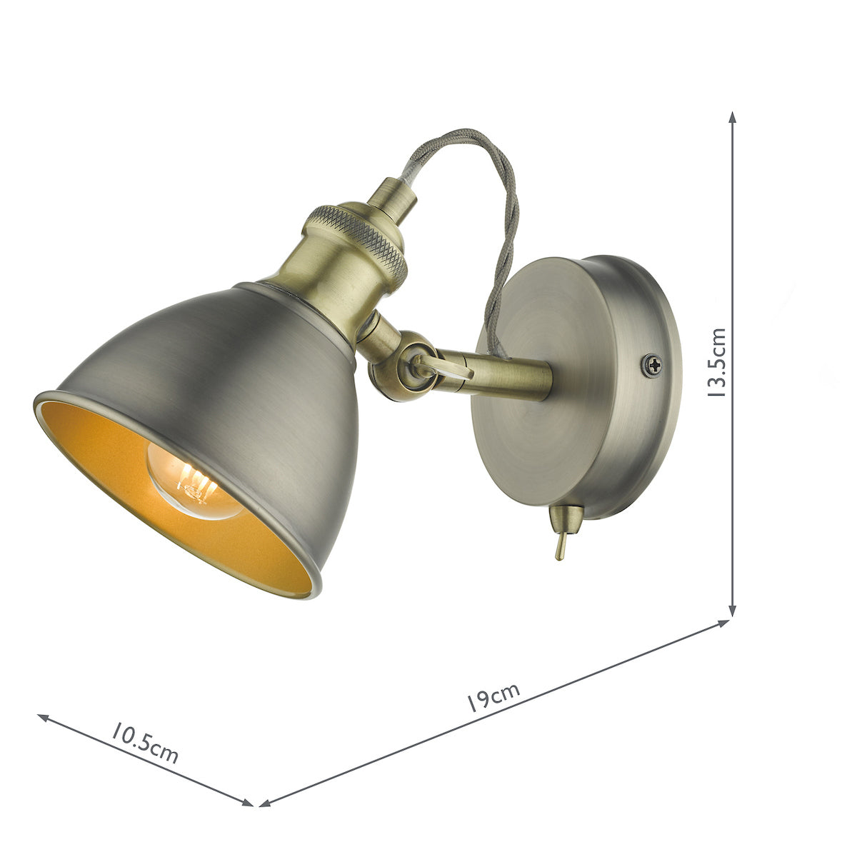 Governor Single Wall Spotlight Antique Chrome & Brass<br>Antique Chrome