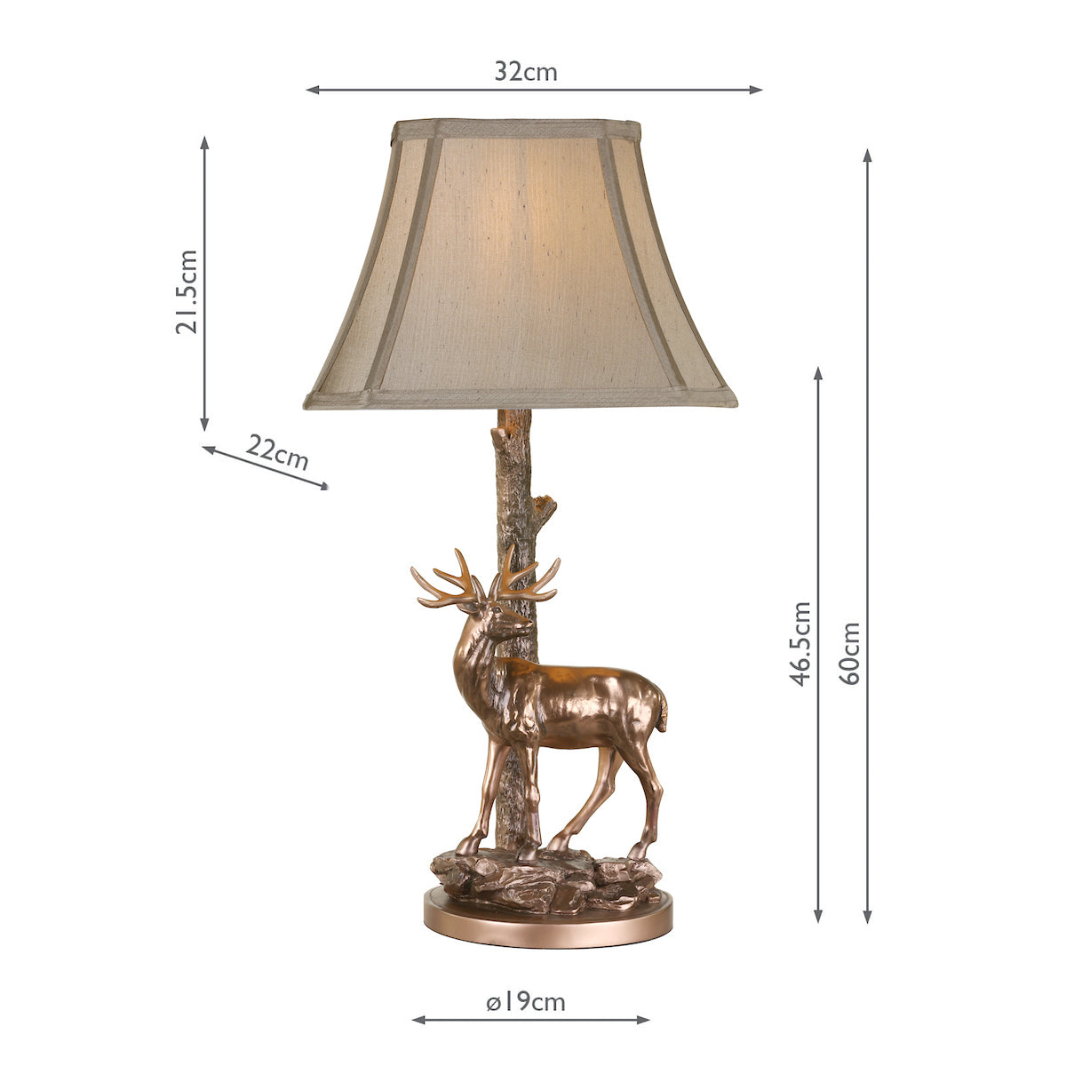 Gulliver Deer Table Lamp in Aged Brass With Shade <br>Matt Brass