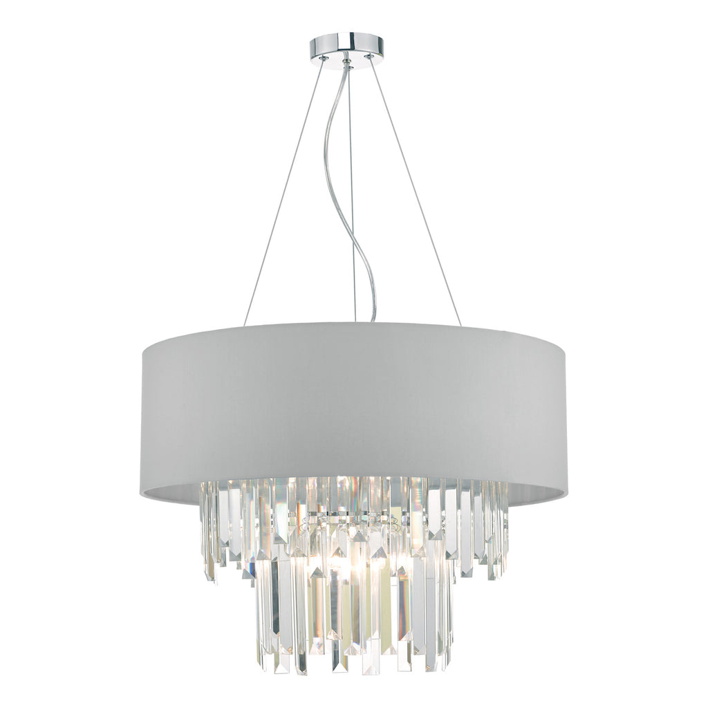 Halle 6 Light Pendant Grey Shade &amp; CrystalGrey