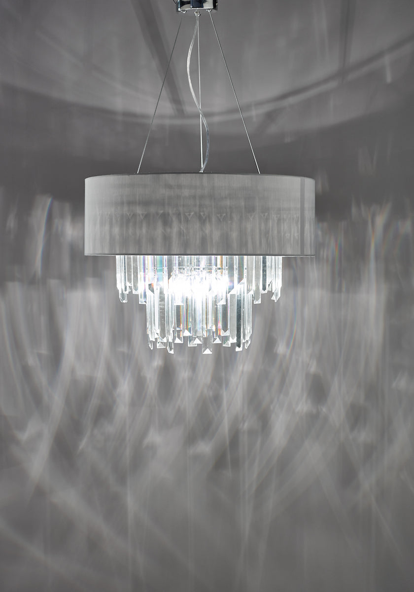 Halle 6 Light Pendant Grey Shade &amp; CrystalGrey