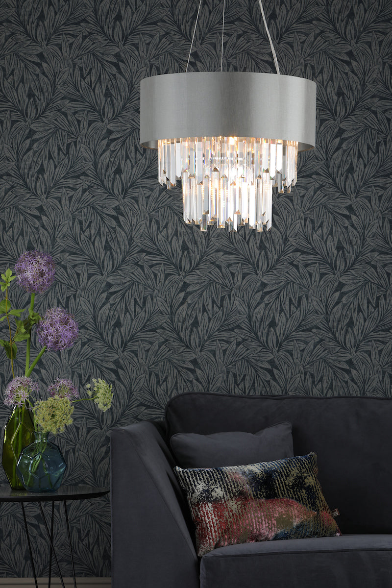 Halle 6 Light Pendant Grey Shade &amp; CrystalGrey