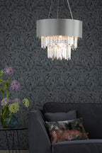 Halle 6 Light Pendant Grey Shade &amp; CrystalGrey