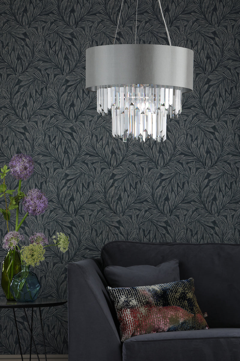 Halle 6 Light Pendant Grey Shade &amp; CrystalGrey