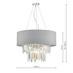 Halle 6 Light Pendant Grey Shade &amp; CrystalGrey