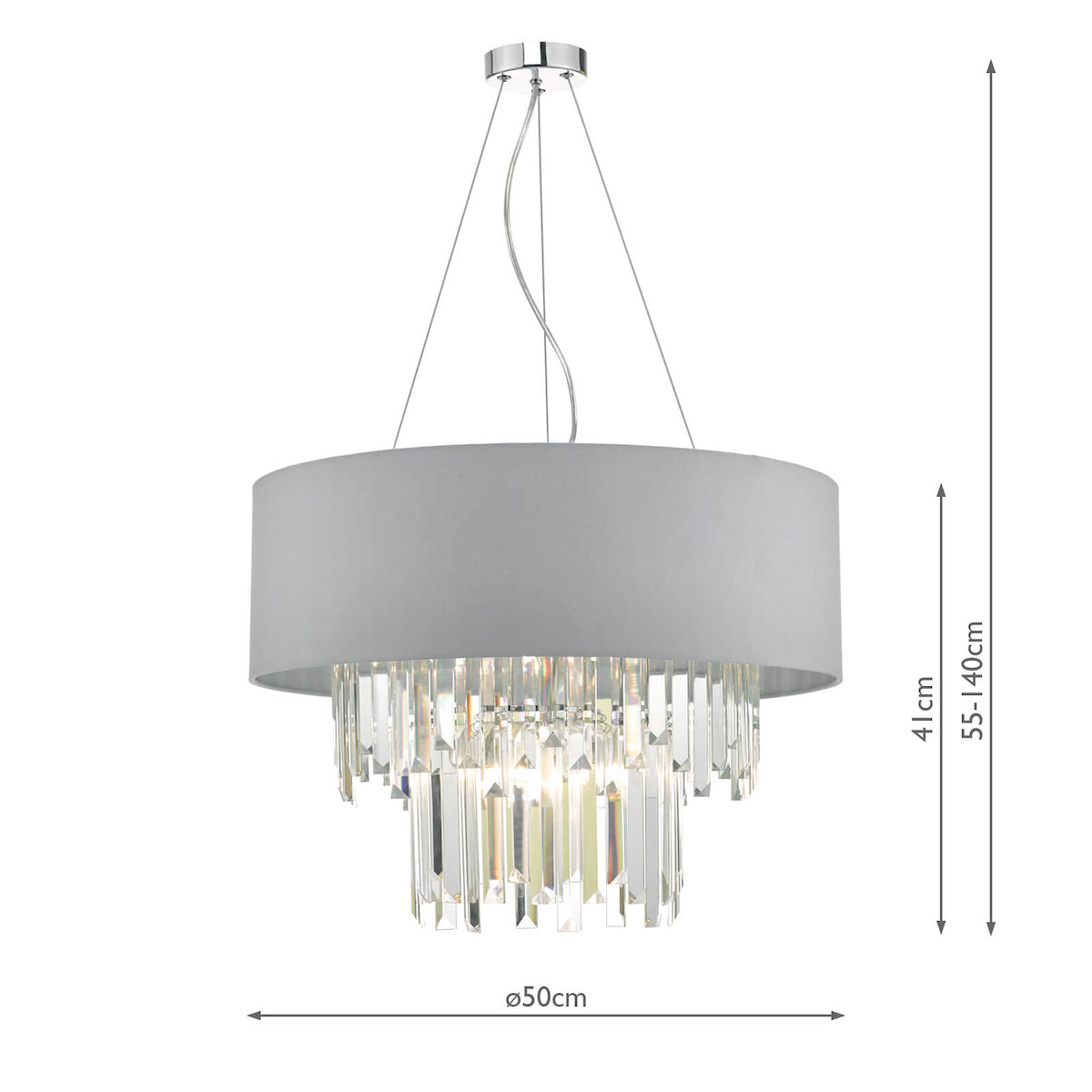 Halle 6 Light Pendant Grey Shade &amp; CrystalGrey