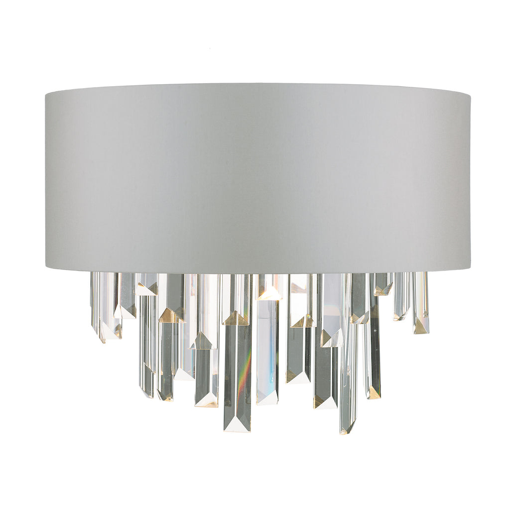 Halle 2 Light Wall Light Grey Shade & Crystal<br>Grey