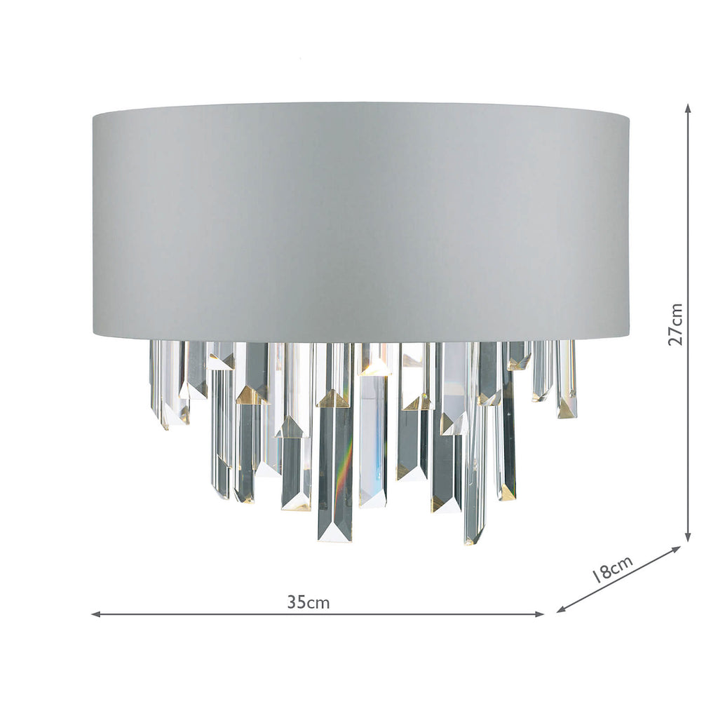 Halle 2 Light Wall Light Grey Shade & Crystal<br>Grey