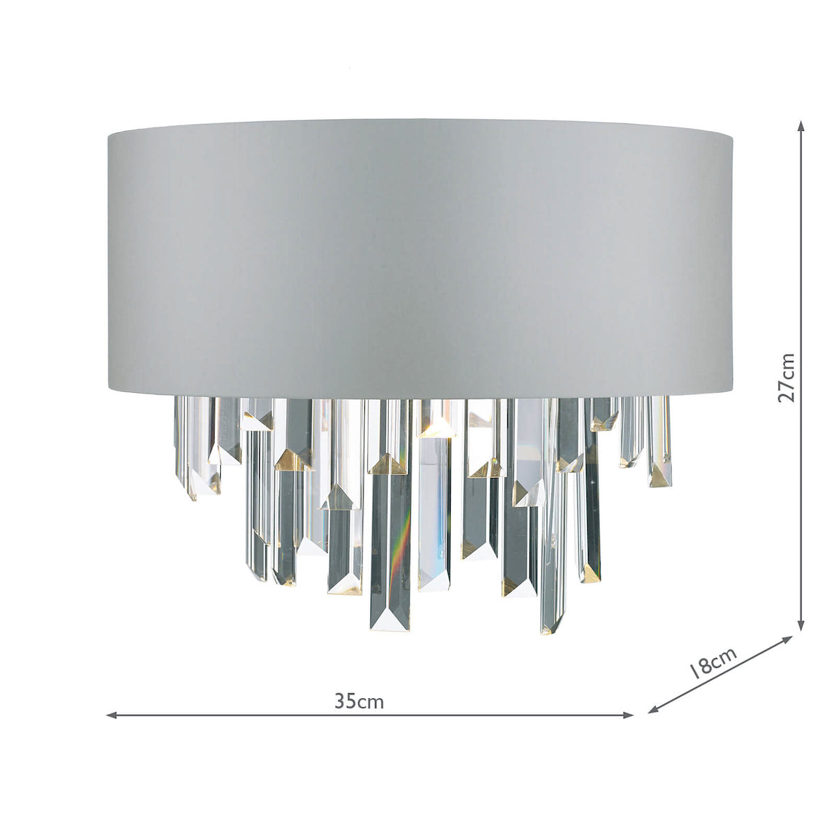 Halle 2 Light Wall Light Grey Shade & Crystal<br>Grey