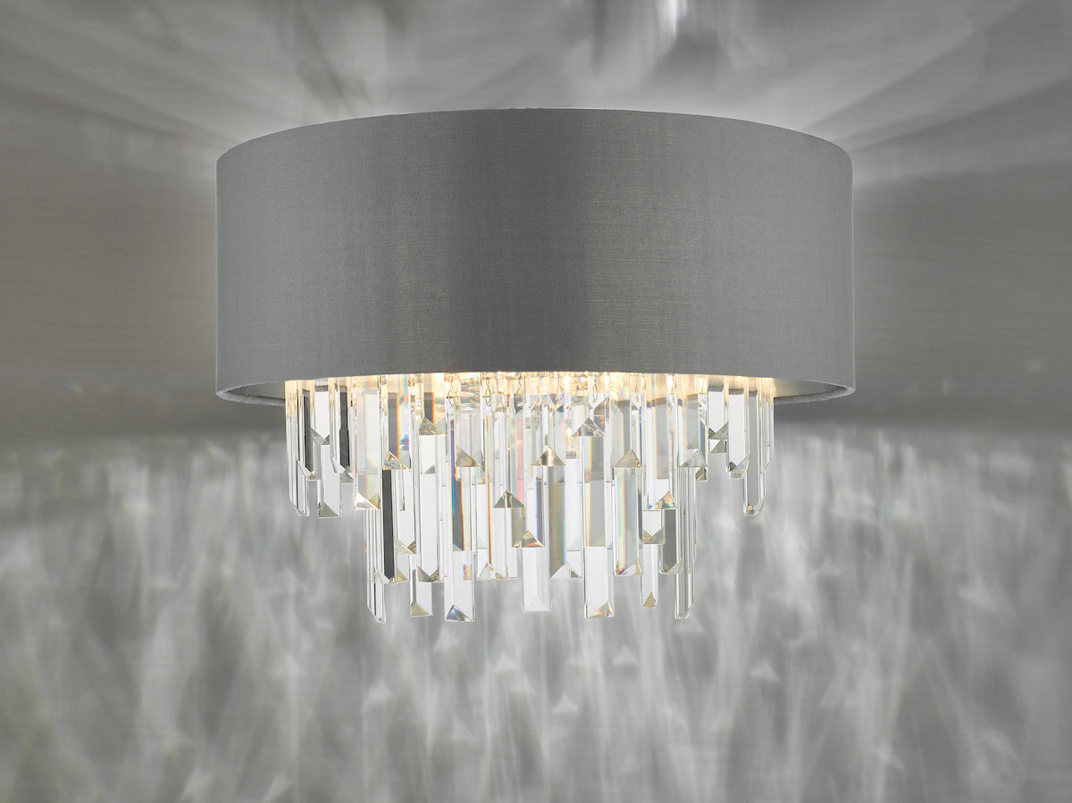 Halle 4 Light Flush Grey Shade Crystal<br>Grey