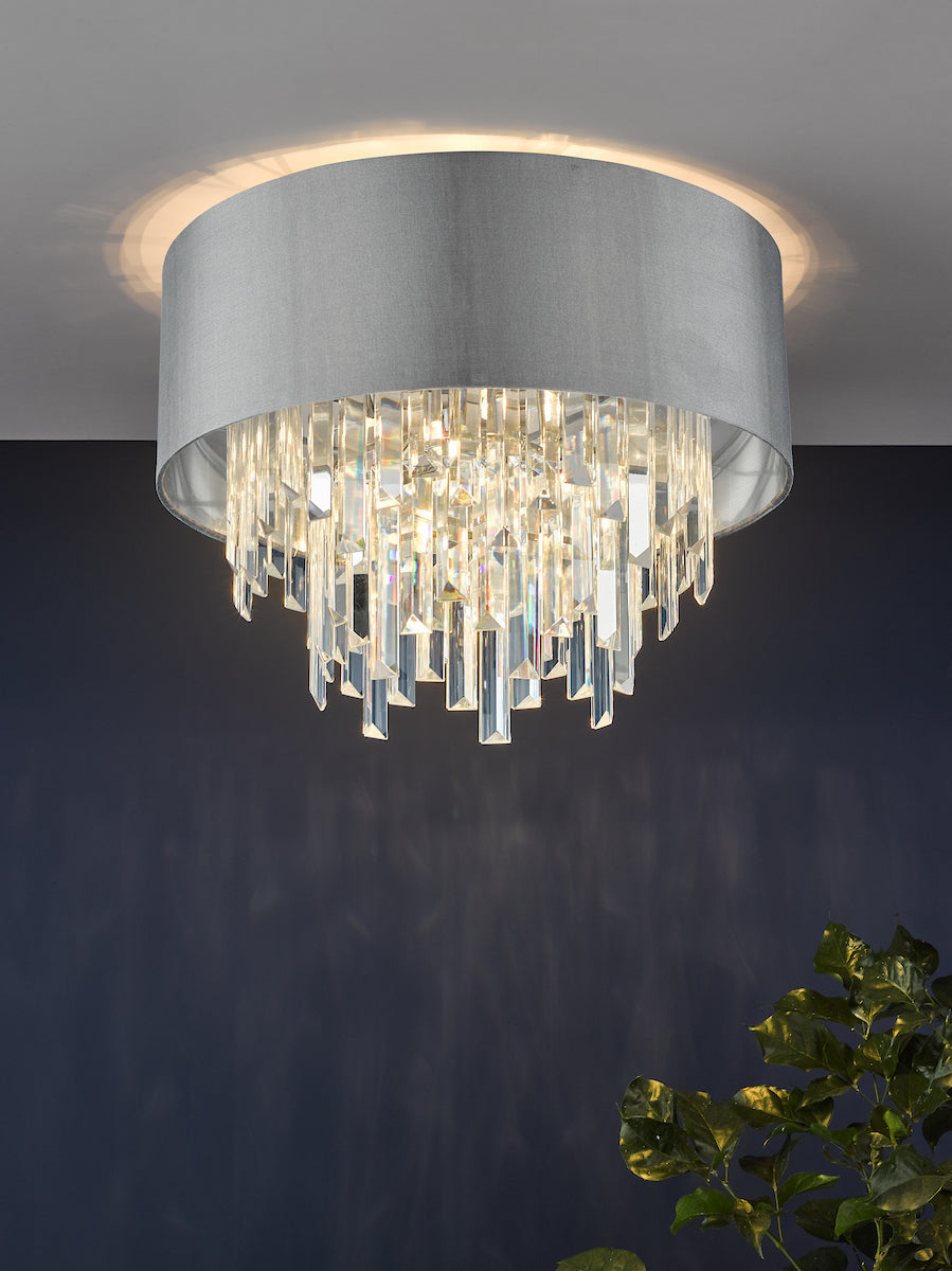 Halle 4 Light Flush Grey Shade Crystal<br>Grey