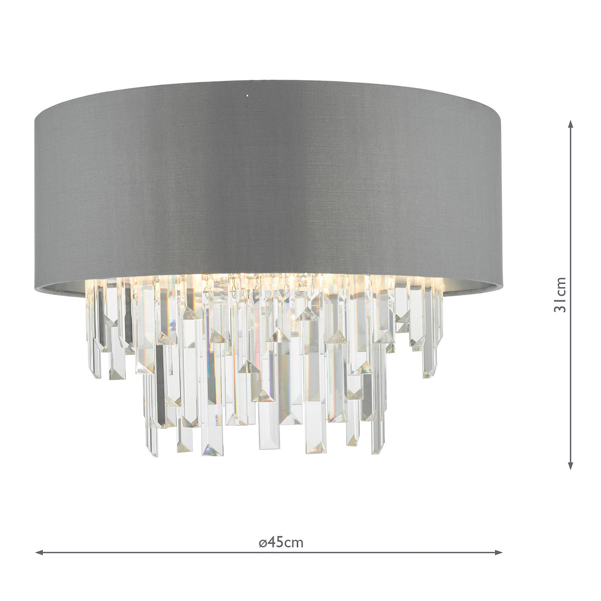 Halle 4 Light Flush Grey Shade Crystal<br>Grey
