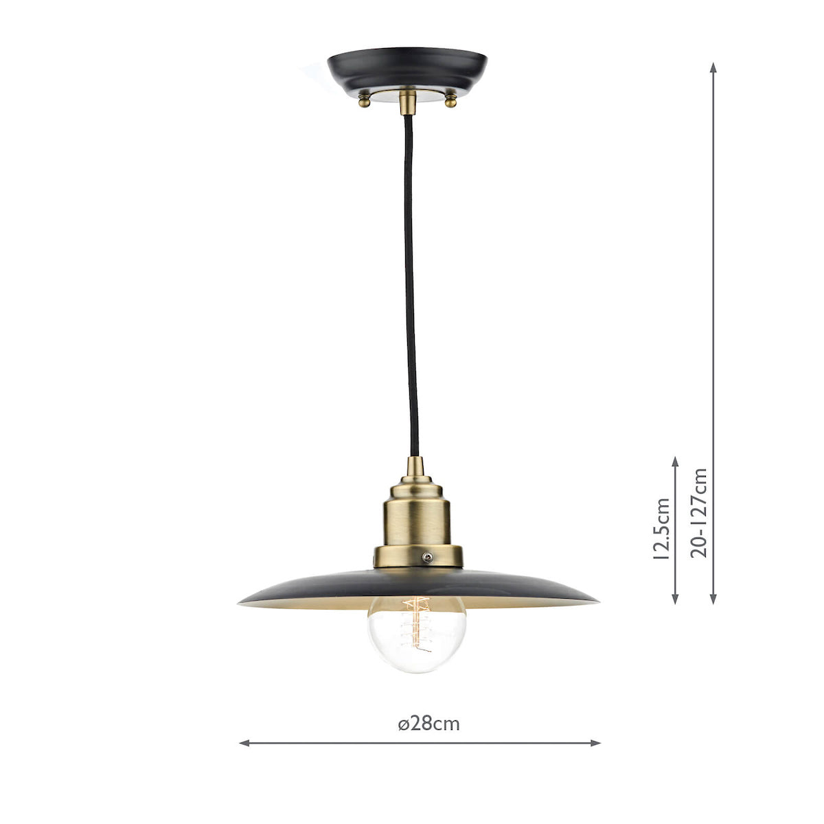 Hannover 1 Light Pendant Black Antique Brass<br>Black
