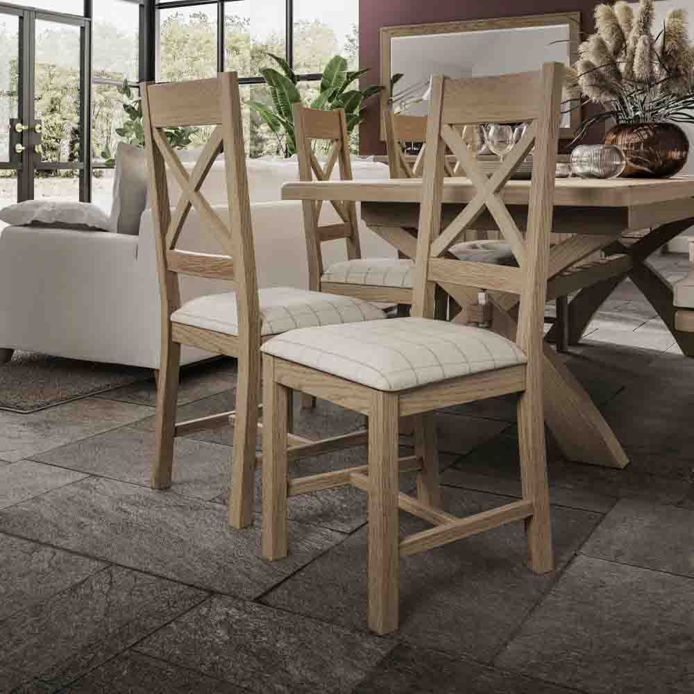 Bordeaux Cross Back Chair Fabric Seat in Check Natural