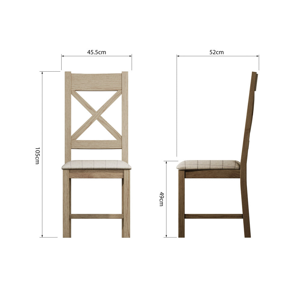 Bordeaux Cross Back Chair Fabric Seat in Check Natural
