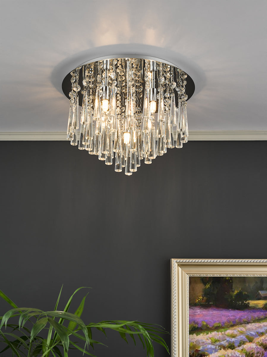 Iclyn 5 Light Flush Polished Chrome Crystal<br>Polished Chrome