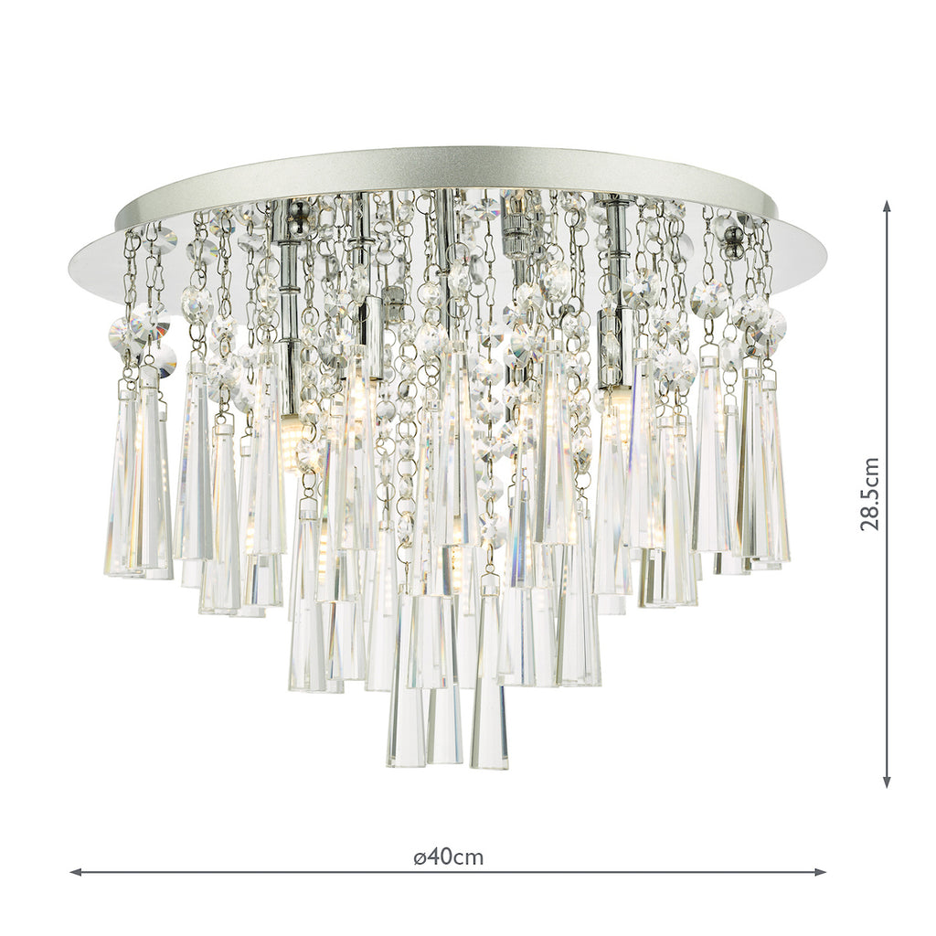 Iclyn 5 Light Flush Polished Chrome Crystal<br>Polished Chrome