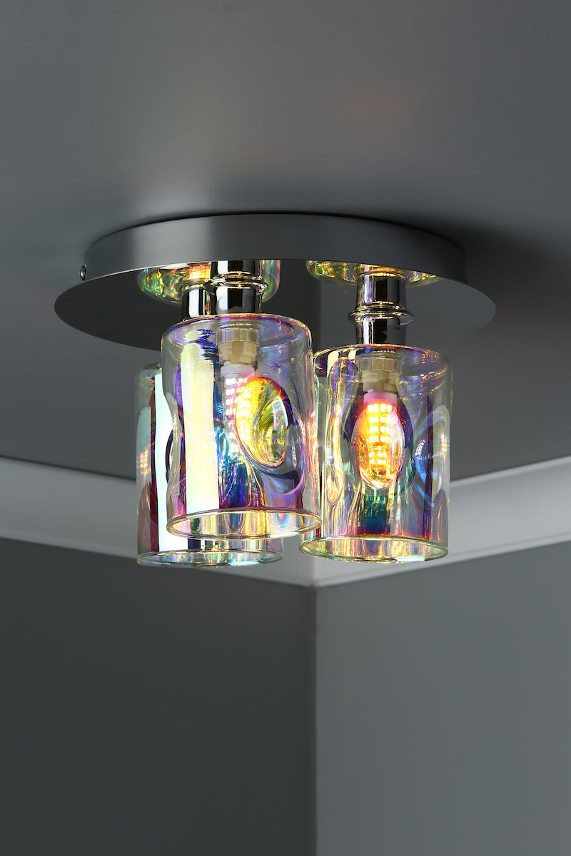 Inter 3 Light Flush Pol Chrome & Iridised Glass<br>Polished Chrome