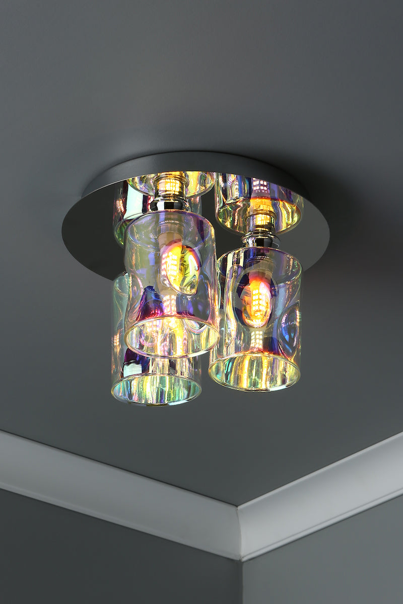 Inter 3 Light Flush Pol Chrome & Iridised Glass<br>Polished Chrome